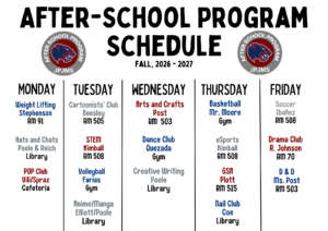 Schedule for after-school activities